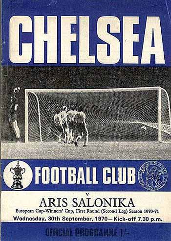 programme cover for Chelsea v Aris Salonika, Wednesday, 30th Sep 1970