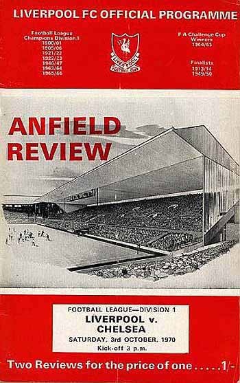 programme cover for Liverpool v Chelsea, Saturday, 3rd Oct 1970