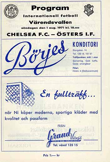 programme cover for Osters IF Vaxjo v Chelsea, 1st Aug 1971
