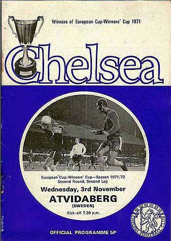 programme cover for Chelsea v Atvidabergs, Wednesday, 3rd Nov 1971