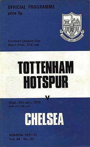 programme cover for Tottenham Hotspur v Chelsea, Wednesday, 5th Jan 1972