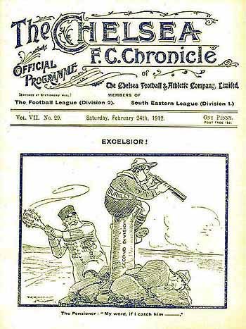 programme cover for Chelsea v Burnley, 24th Feb 1912