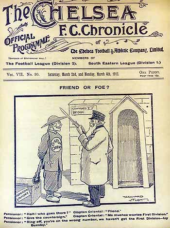 programme cover for Chelsea v Clapton Orient, 2nd Mar 1912