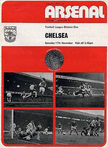 programme cover for Arsenal v Chelsea, Saturday, 17th Nov 1973