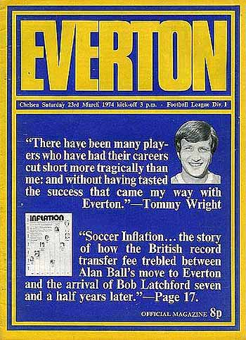 programme cover for Everton v Chelsea, Saturday, 23rd Mar 1974