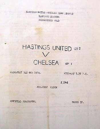 programme cover for Hastings United v Chelsea, Wednesday, 8th May 1974