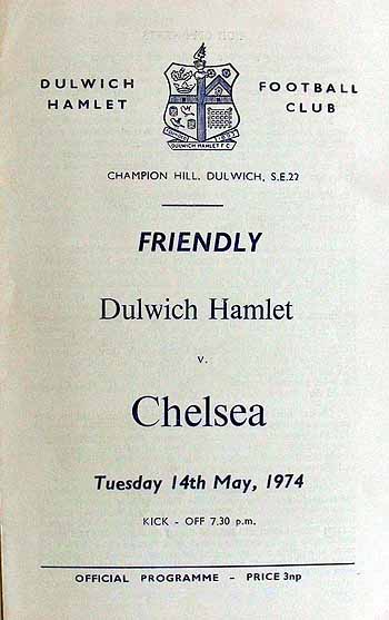 programme cover for Dulwich Hamlet v Chelsea, 14th May 1974