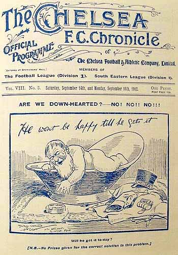 programme cover for Chelsea v Sheffield United, Saturday, 14th Sep 1912