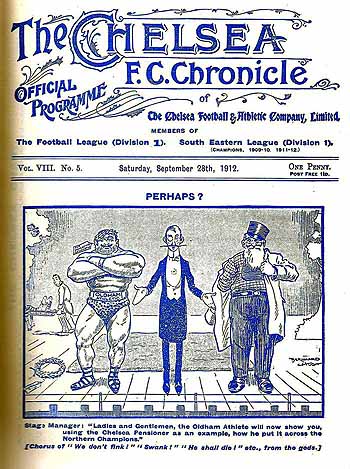 programme cover for Chelsea v Oldham Athletic, 28th Sep 1912