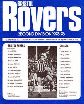 programme cover for Bristol Rovers v Chelsea, Saturday, 29th Nov 1975