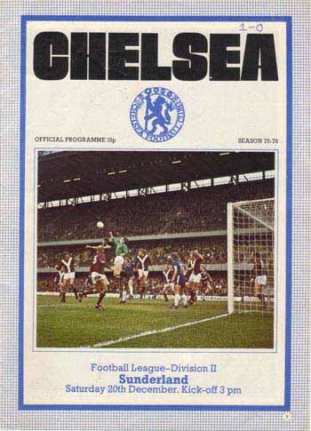 programme cover for Chelsea v Sunderland, Saturday, 20th Dec 1975