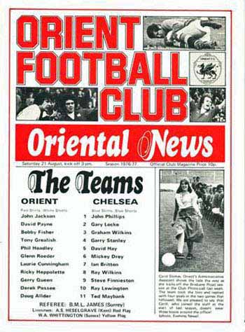 programme cover for Orient v Chelsea, Saturday, 21st Aug 1976