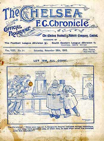 programme cover for Chelsea v Derby County, 30th Nov 1912