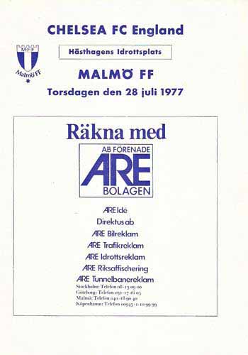 programme cover for Malmo FF v Chelsea, Thursday, 28th Jul 1977