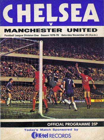 programme cover for Chelsea v Manchester United, Saturday, 25th Nov 1978