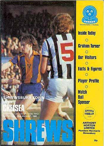 programme cover for Shrewsbury Town v Chelsea, 23rd Aug 1980