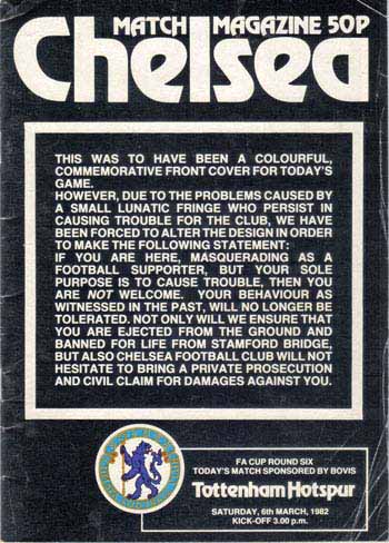 programme cover for Chelsea v Tottenham Hotspur, 6th Mar 1982