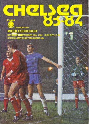 programme cover for Chelsea v Middlesbrough, Saturday, 24th Sep 1983