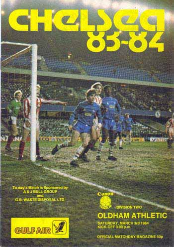 programme cover for Chelsea v Oldham Athletic, 3rd Mar 1984