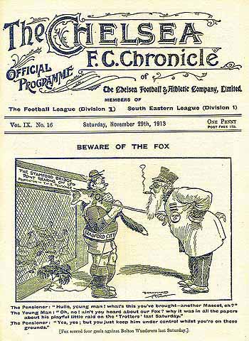 programme cover for Chelsea v Bradford City, Saturday, 29th Nov 1913