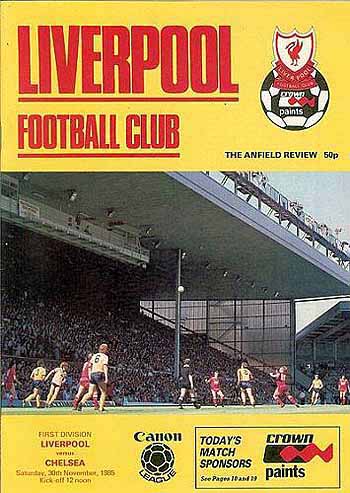 programme cover for Liverpool v Chelsea, 30th Nov 1985