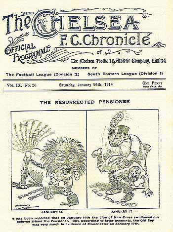 programme cover for Chelsea v Burnley, 24th Jan 1914