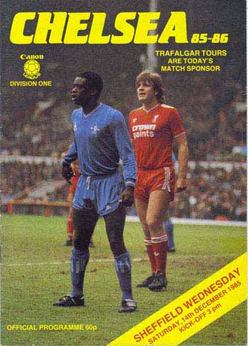 programme cover for Chelsea v Sheffield Wednesday, Saturday, 14th Dec 1985