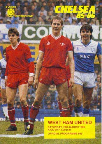 programme cover for Chelsea v West Ham United, Saturday, 29th Mar 1986