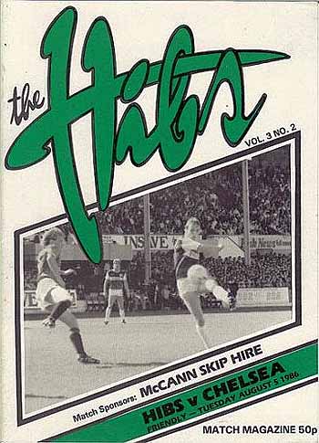 programme cover for Hibernian v Chelsea, 5th Aug 1986
