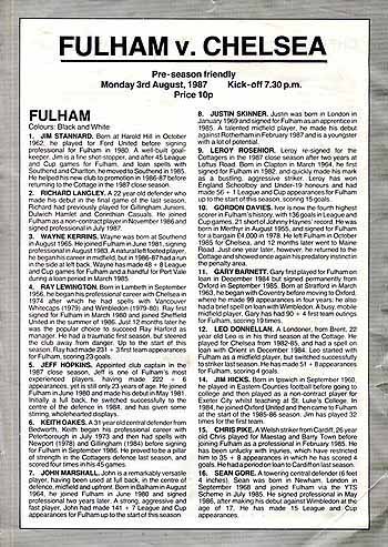 programme cover for Fulham v Chelsea, Monday, 3rd Aug 1987