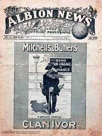 programme cover for West Bromwich Albion v Chelsea, Tuesday, 14th Apr 1914