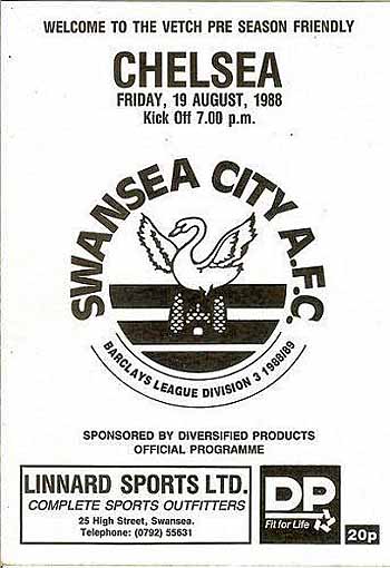 programme cover for Swansea City v Chelsea, Friday, 19th Aug 1988