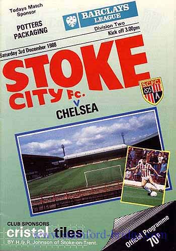 programme cover for Stoke City v Chelsea, Saturday, 3rd Dec 1988