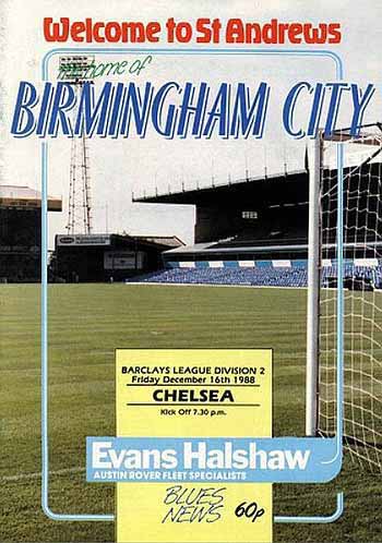 programme cover for Birmingham City v Chelsea, 16th Dec 1988