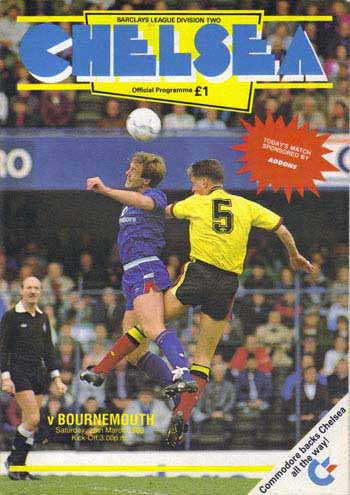 programme cover for Chelsea v Bournemouth, Saturday, 25th Mar 1989