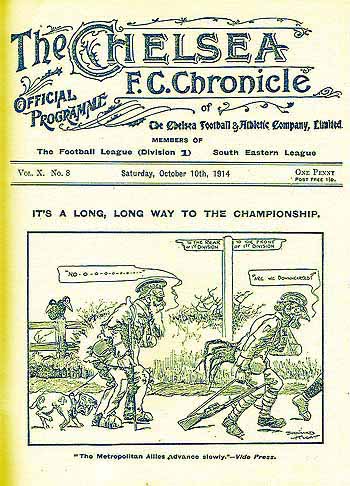 programme cover for Chelsea v Liverpool, Saturday, 10th Oct 1914