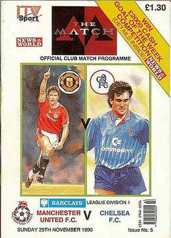 programme cover for Manchester United v Chelsea, Sunday, 25th Nov 1990