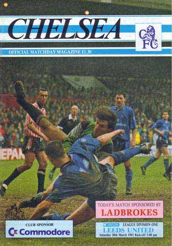 programme cover for Chelsea v Leeds United, Saturday, 30th Mar 1991