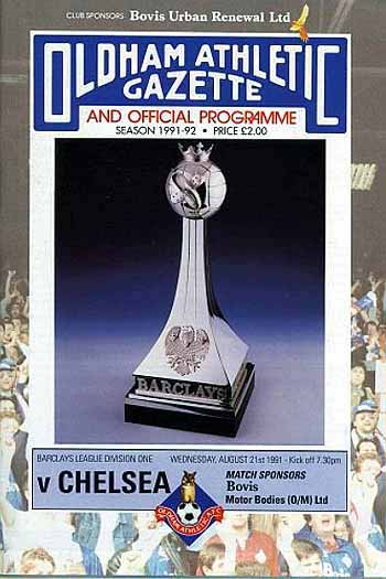 programme cover for Oldham Athletic v Chelsea, Wednesday, 21st Aug 1991