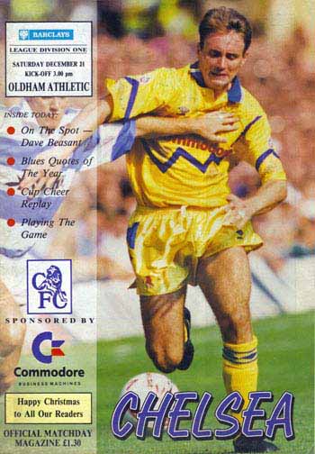 programme cover for Chelsea v Oldham Athletic, Saturday, 21st Dec 1991