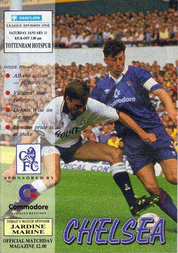 programme cover for Chelsea v Tottenham Hotspur, 11th Jan 1992