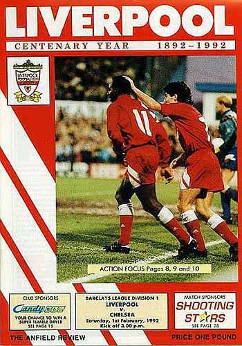 programme cover for Liverpool v Chelsea, Saturday, 1st Feb 1992