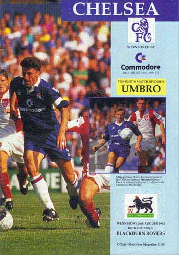 programme cover for Chelsea v Blackburn Rovers, Wednesday, 26th Aug 1992