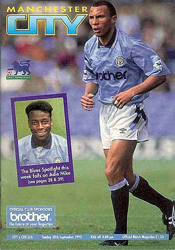 programme cover for Manchester City v Chelsea, Sunday, 20th Sep 1992