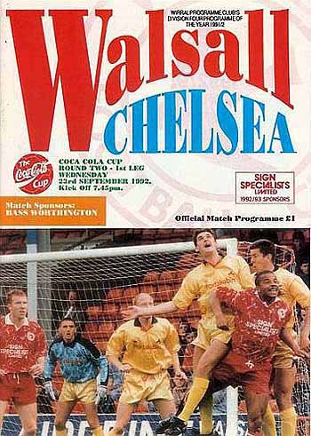 programme cover for Walsall v Chelsea, Wednesday, 23rd Sep 1992