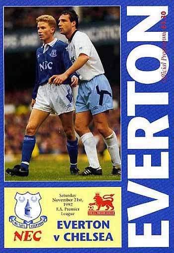 programme cover for Everton v Chelsea, 21st Nov 1992