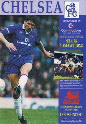 programme cover for Chelsea v Leeds United, Sunday, 29th Nov 1992