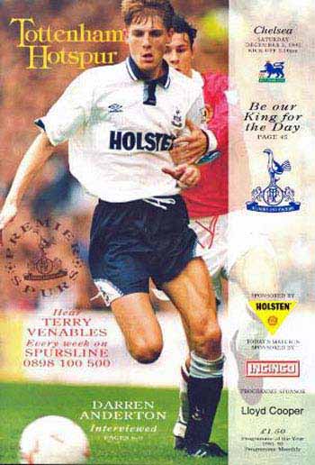 programme cover for Tottenham Hotspur v Chelsea, Saturday, 5th Dec 1992