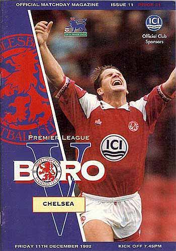 programme cover for Middlesbrough v Chelsea, Friday, 11th Dec 1992