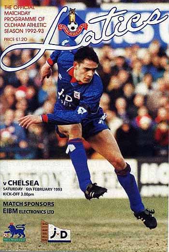 programme cover for Oldham Athletic v Chelsea, Saturday, 6th Feb 1993
